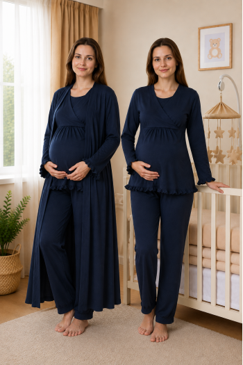 Effortt 4044 Lacivert Gizli Emzirme Özellikli Sabahlıklı Lohusa Pijama Takımı Effortt 4044 Lacivert Gizli Emzirme Özellikli Sabahlıklı Lohusa Pijama Takımı